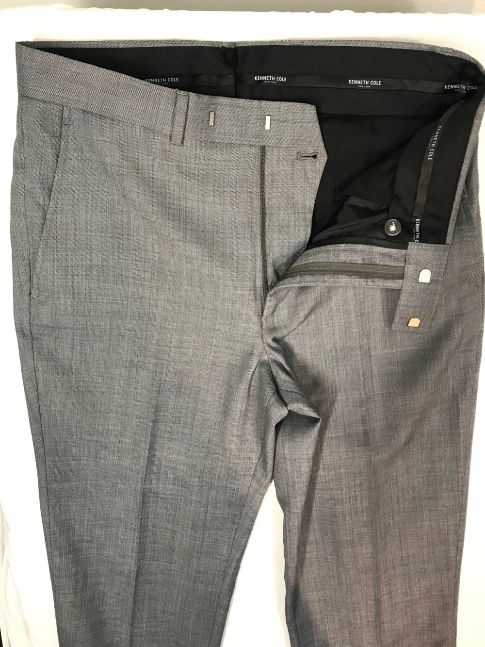 Kenneth Cole Gray Dress Pants 32W Straight Regular Flat Front Wool Blend Lined - Picture 3 of 6